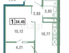 1-к. квартира, 34,5&nbsp;м²
