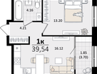 1-к. квартира, 39 м²