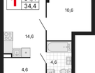 1-к. квартира, 34 м²