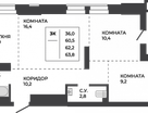 3-к. квартира, 62,2&nbsp;м²