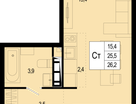 1-к. квартира, 25&nbsp;м²