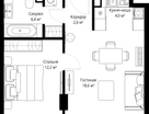 1-к. квартира, 43&nbsp;м²