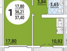1-к. квартира, 40 м²