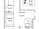 2-к. квартира, 75&nbsp;м²