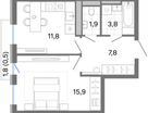 1-к. квартира, 42&nbsp;м²