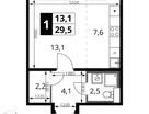 Студия, 29&nbsp;м²