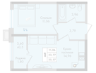 1-к. квартира, 35,6 м²