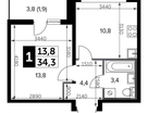 1-к. квартира, 34&nbsp;м²
