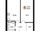 1-к. квартира, 46&nbsp;м²