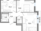 2-к. квартира, 55&nbsp;м²