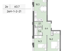 2-к. квартира, 60&nbsp;м²