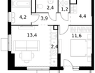 2-к. квартира, 44 м²