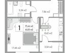1-к. квартира, 41 м²