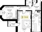 2-к. квартира, 73&nbsp;м²