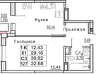 1-к. квартира, 32,7&nbsp;м²