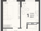 1-к. квартира, 44&nbsp;м²