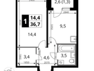 1-к. квартира, 36&nbsp;м²