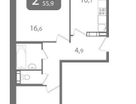 2-к. квартира, 56&nbsp;м²