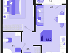 1-к. квартира, 38 м²