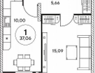 1-к. квартира, 35,1 м²
