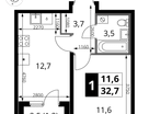 1-к. квартира, 32&nbsp;м²