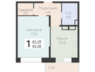 1-к. квартира, 43&nbsp;м²