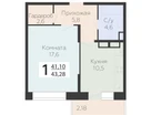 1-к. квартира, 43&nbsp;м²