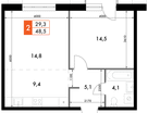 2-к. квартира, 47&nbsp;м²