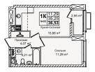 1-к. квартира, 36&nbsp;м²