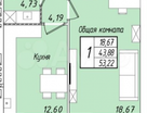 1-к. квартира, 53,2&nbsp;м²