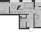 2-к. квартира, 54,4&nbsp;м²
