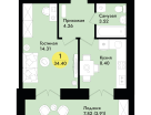 1-к. квартира, 34&nbsp;м²