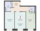2-к. квартира, 63&nbsp;м²