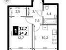 1-к. квартира, 34 м²