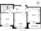 2-к. квартира, 53 м²
