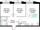 2-к. квартира, 62 м²
