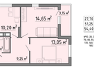 2-к. квартира, 54,4 м²