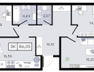 3-к. квартира, 86 м²