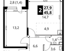2-к. квартира, 45&nbsp;м²