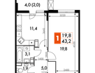 1-к. квартира, 43&nbsp;м²