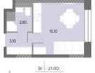 Студия, 21 м²