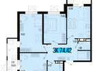 3-к. квартира, 74&nbsp;м²