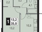 1-к. квартира, 35&nbsp;м²