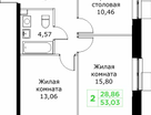 2-к. квартира, 53&nbsp;м²