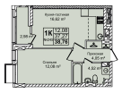 2-к. квартира, 38&nbsp;м²