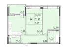 2-к. квартира, 53 м²