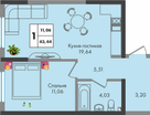 1-к. квартира, 43 м²