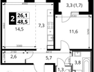 2-к. квартира, 48&nbsp;м²