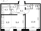 2-к. квартира, 46&nbsp;м²