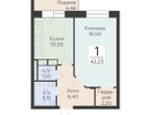 1-к. квартира, 42&nbsp;м²